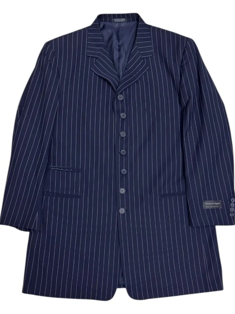 VITTORIO ST ANGELO Pinstripe Luxury Designer 3-Piece Blue Business Suit Mens 44R
